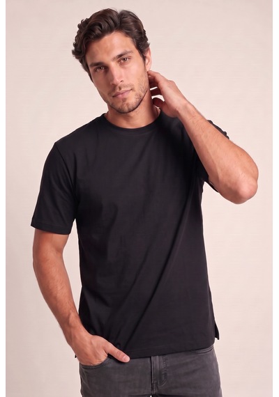 O Yaka Fırçalı 2 İplik T-shirt Jsco Siyah