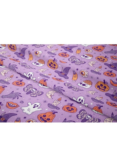 Happy Halloween Lila Zeminli Kesik Parmaklı,kurukafalı,balkabaklı,hayaletler