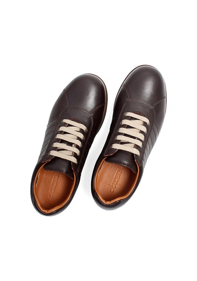 Erkek Koyu Kahverengi Bağcıklı Deri Sneaker