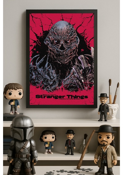Stranger Things Siyah Ahşap Çerçeveli Poster, Dekoratif Dizi Duvar Tablosu