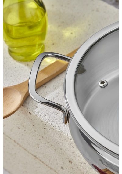 Cooker Lara 24 Cm İndüksiyon Uyumlu Paslanmaz Çelik Basık Tencere Ckr460 Gümüş