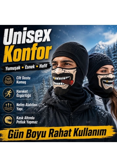 Unisex Bıyık Puro Baskılı Balaklava 1 Adet Tek Beden Viskoz Kask İçi Motosiklet Maskesi 1 Siyah