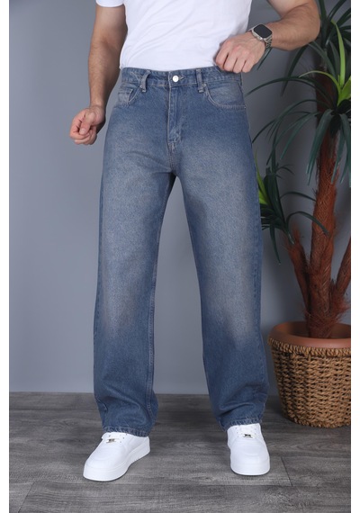 Felvıno Erkek Yıkamalı Baggy Bol Kesim Kot Pantolon Koyu Mavi