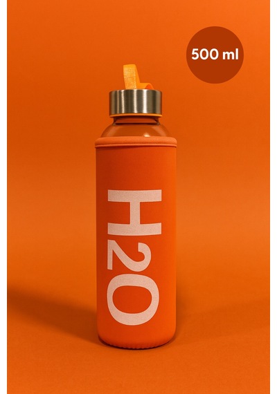 Kılıflı Cam Matara 500 Ml Turuncu