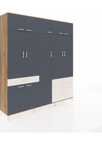 Hyperion Dolap 11 Raflı 4 Çekmeceli 2 Askılı 220x44x243 Çam-antrasit/aytaşı Antrasıt/aytası Hyperion Dolap 11 Raflı 4 Çekmeceli 2 Askılı 220x44x243 Çam-antrasit/aytaşı Antrasıt/aytası