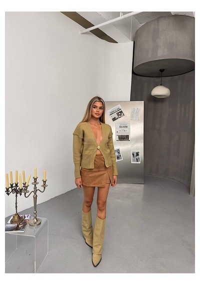 Kechi Woman Gold Aksesuarlı Tek Düğme Triko Hırka Haki