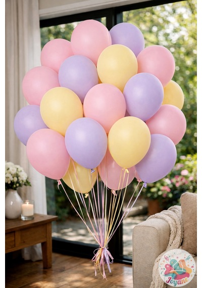 30 Lu Makaron Balon Seti Lila Pembe Sarı 12 Pastel Doğum Günü Parti Balonu Çok Renkli