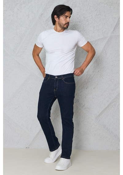Myrab Denim Erkek Siyah Regular Fit Rahat Kesim Denim Zift Mavi Jeans Lacivert