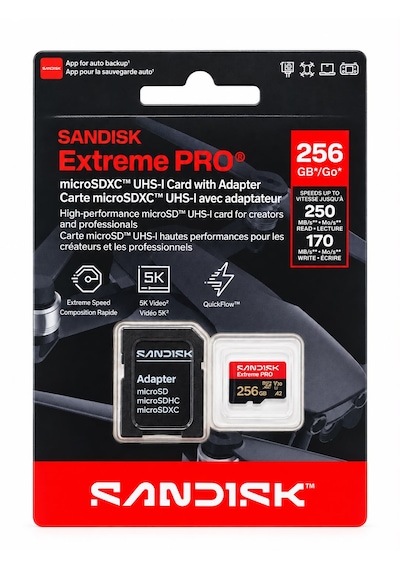 Sandisk Extreme Yeni Versiyon Pro 256gb Microsdxc Hafıza Kartı 250mb/s Okuma 170mb/s Yazma V30 U3 A2 + Sd Adaptör
