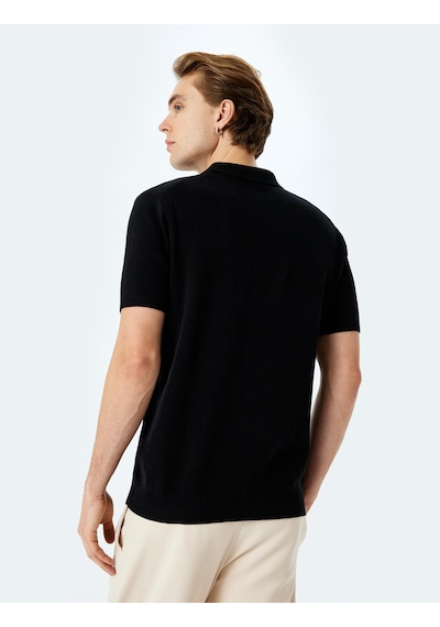 Koton Pamuklu Basic Polo V Yaka Kısa Kollu Triko Tişört Siyah 5sam70029ht Siyah