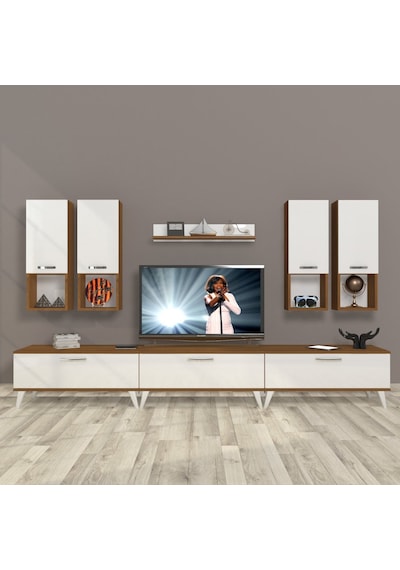 Decoraktiv Eko 8da Slm Retro Tv Ünitesi Tv Sehpası Ceviz - Beyaz