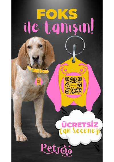 Petjoo 29.Foks Pembe-Sarı Qr'lı Köpek Künyesi