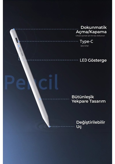 Ven-dens Vd-sp004 Apple Uyumlu iPad Ve Android Uyumlu Manyetik Tablet Kalemi, Type-c Şarjlı, Metal Gövde, Beyaz