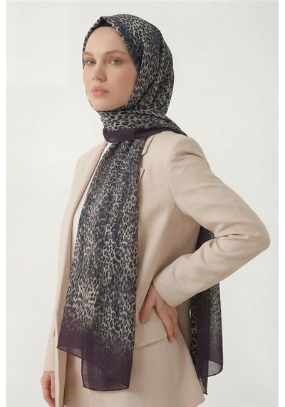 Silk Home Leopar Desen Pamuklu Patlıcan Moru 90x200 Soft Şal Çok Renkli