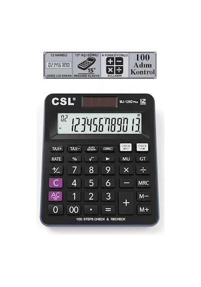 Hesap Makinesi Siyah 12.5x14.5 Cm 1 Adet Csl Mj-120d Plus 12 Haneli Orta Boy Hafızalı Ofis Büro Masaüstü Hesap Makinası