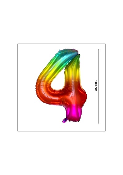 4 Yaş Rakam Folyo Balon. 100 CM - Gökkuşağı