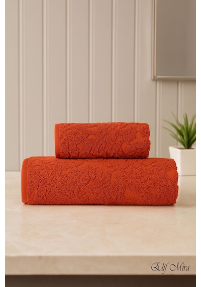 Banyo & Yüz Havlusu Seti %100 Pamuk 90x150 + 50x90 Cm Amorivy Kiremit