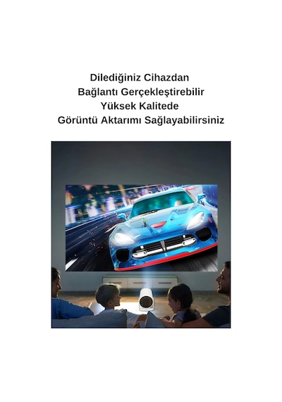 Wearfitpro HY300 720P Android Wireless Bluetooth Destekli 180 Derece Dönebilen Projeksiyon Cihazı Beyaz