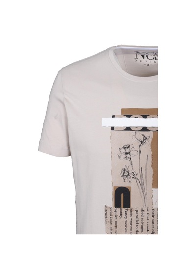 Erkek Tişört Bisiklet Yaka Bej Slim Fit Baskılı T-shirt Ncs Jeans 1228-bej Bej