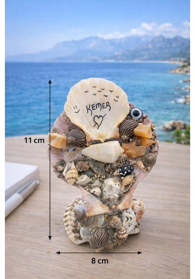 Kemer Temalı Deniz Kabuklu Dekoratif Biblo El Yapımı Masa Üstü Ev & Ofis Dekoru 11x8 Cm çok renkli