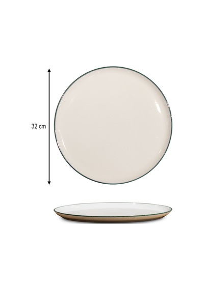 6'lı Valencia Servis Tabağı Pizza 32cm Yeşil Rim Rinart Krem