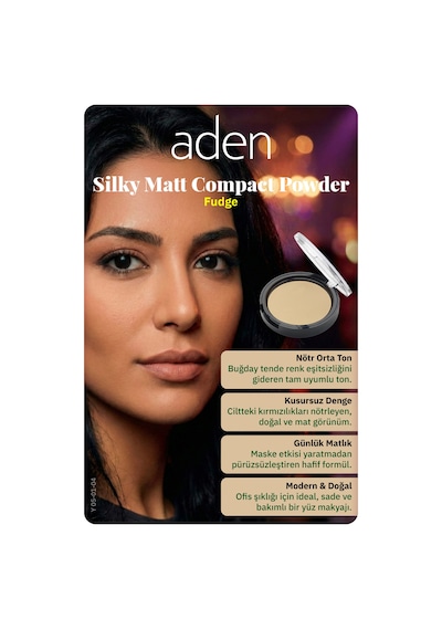 Aden Silky Matt Compact Powder - İpeksi Mat Pudra 04 Fudge Karamel 0