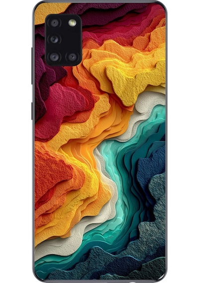Samsung Galaxy A31 Uyumlu Renk Dalgaları Baskılı Silikon Kılıf Renkli