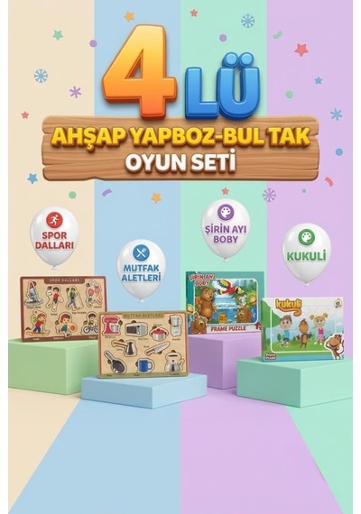 Eğitici Öğterici Ve Eğlenceli 4'lü Renkli Frame Yapboz Hikayeli Ve Bul-tak Oyun Takımı