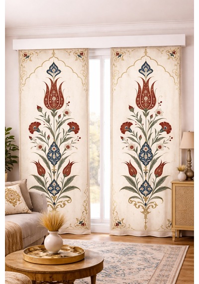 140x260 Ölçüsünde 2 Adet Bohem Fon Perde. Boho Tarz Koleksiyon Ürünü. Çok Renkli Bej