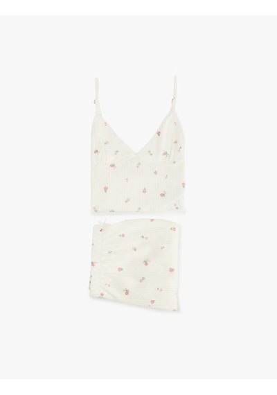 Koton Rahat Kesim Kolsuz V Yaka Pamuklu Çiçekli Pijama Takımı - 2'li Set Pembe Desenli 6slk40087mk Koton Rahat Kesim Kolsuz V Yaka Pamuklu Çiçekli Pijama Takımı - 2'li Set Pembe Desenli 6slk40087mk