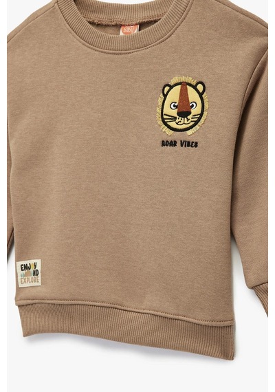 Koton Erkek Bebek Bisiklet Yaka Uzun Kollu Şardonlu Aslan Baskılı Sweatshirt Kahve