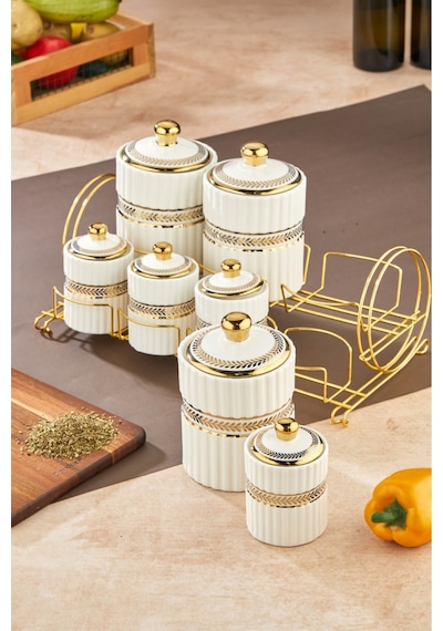 Cooker Marvella 7'li Standlı Porselen Baharatlık Seti Ckr3780 Beyaz
