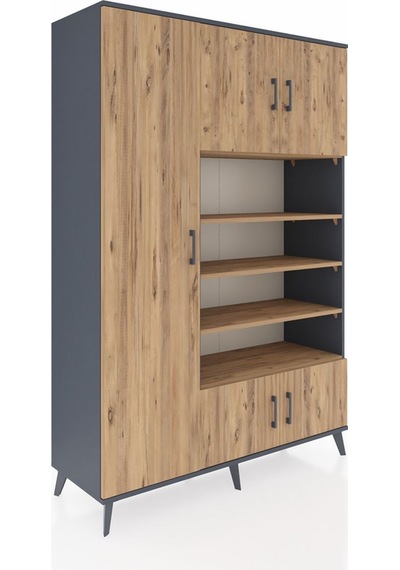 Hyperion Dolap 10 Raflı 5 Kapaklı 132x44x195 Antrasit-çam/çam Antrasit