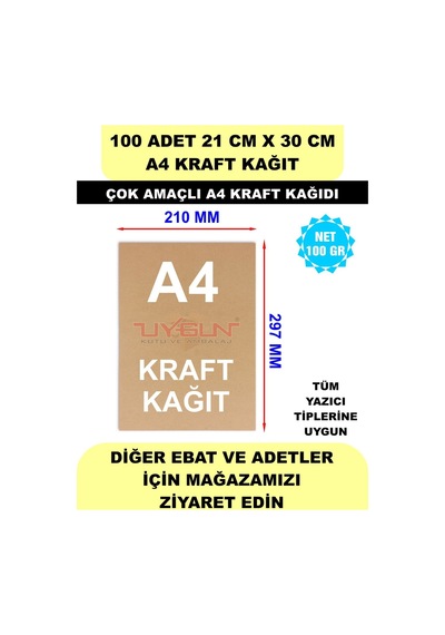 100 Adet A4 Kraft Kağıt 21x30 100 Gr. Yazıcı Uyumlu, Vintage Resim Kağıdı, Çocuk Etkinlik Kağıdı