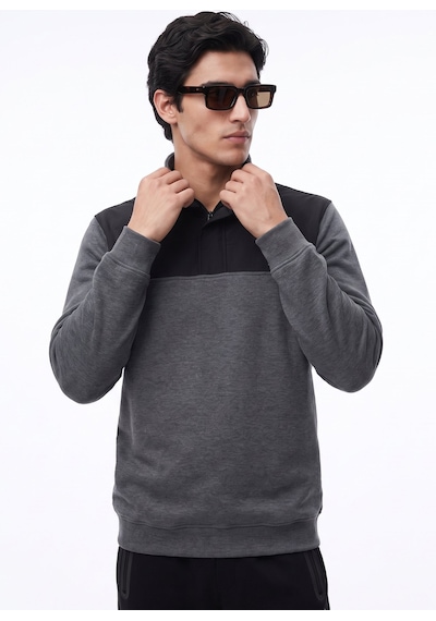 Jeep Antrasit Erkek Dik Relaxed Blok Sweatshirt C4wm-swt4228