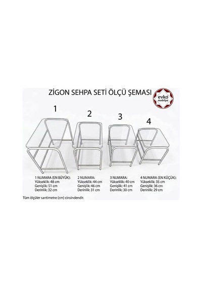Evko Mobilya Buket Sehpa, 4'lü Zigon Sehpa, Servis Sehpası, Iç Içe Geçen Sehpa, Ahşap Sehpa, Dikdörtgen Sehpa