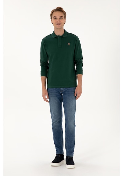 U.S. Polo Assn. Erkek Regular Fit Polo Yaka Koyu Yeşil Basic Sweatshirt 50313772-VR079