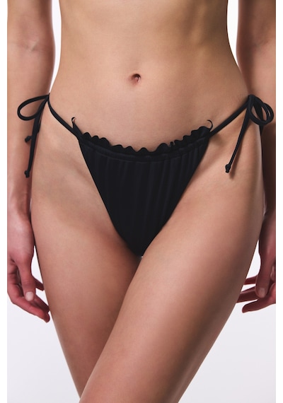 Penti Siyah Super Frill Bağlamalı Düşük Bel Bikini Altı Siyah