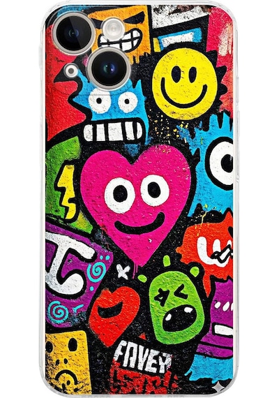 Apple Uyumlu iPhone 14 İle Grafiti Aşk Tasarımlı Şeffaf Silikon Kılıf Şeffaf