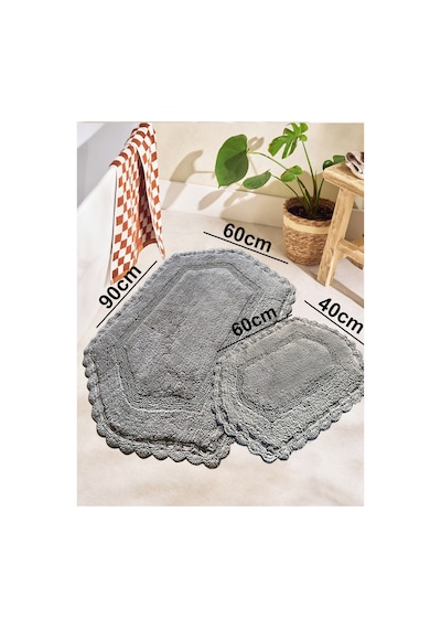 Exgena Gri 2li %100 Pamuklu Banyo Paspas Seti 60x90 Cm 40x60 Cm Gri