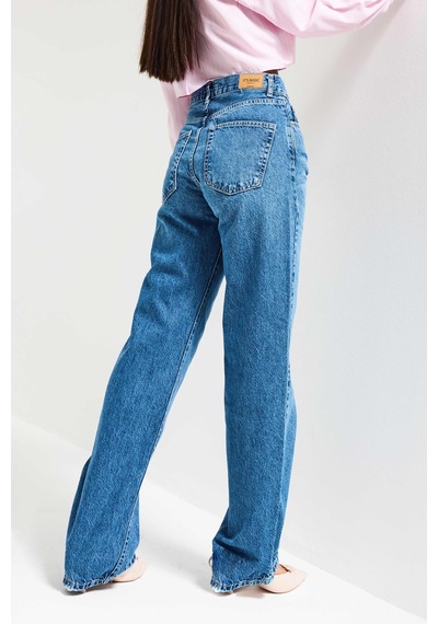 it's basic Kadın Mavi Lora 2s6-4 Loose Fit Orta Bel %100 Koton Denim Jean