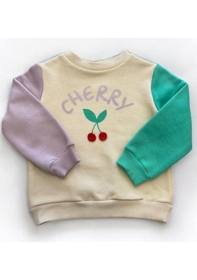 Kız Çocuk Cherry Baskılı Şardonlu Sweatshirt-15191 Lila