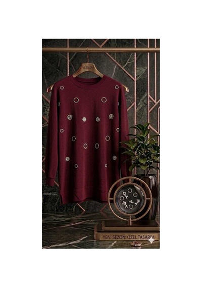 Peka Kadın Boncuk Pul İşlemeli Tesettür Tunik Bordo Bordo