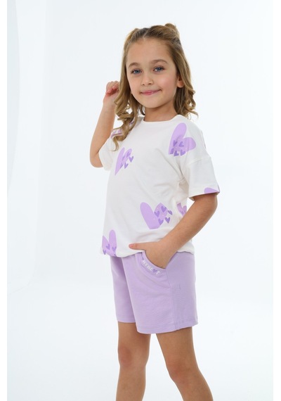 Toontoy Kids Toontoy Kız Çocuk Baskılı Şortlu Takım Lila