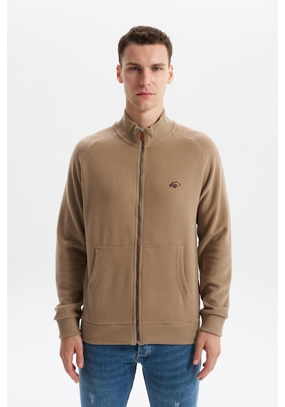 AR-MA Arma Erkek Regular Fit Basic Reglan Kollu Selanik Sweatshirt Karbon Fırçalı, Dik Yaka, Tam Fermuar, Cepli, Pamuk Polyester K30324698202 Füme - Gri