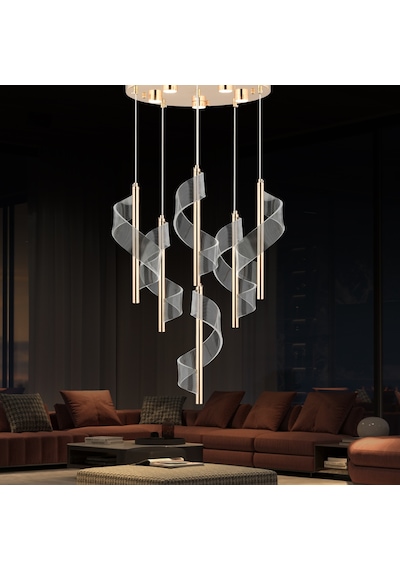 Jadon 6'lı Yuvarlak 3 Renkli 53 Watt Gold Kristal Ledli Modern Oturma Odası Salon Sarkıt Avize Diğer