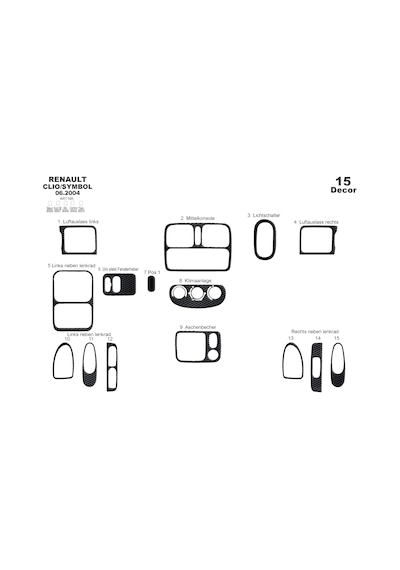 Renault Clio Symbol Torpido Kaplama 2004-2008 15 Parça Siyah Karbon