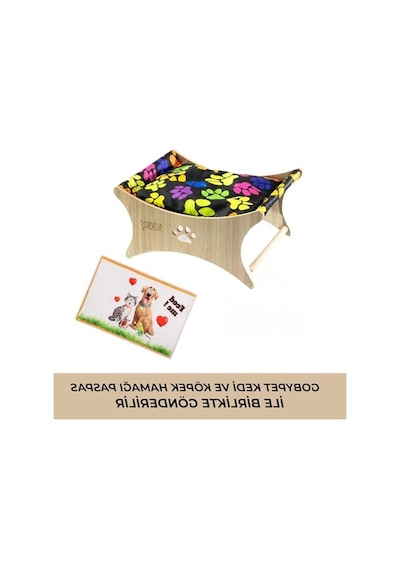 Ahşap Kedi Hamağı, Minderli Ve Sallanabilir Tasarımıyla Konforlu Bir Dinlenme Alanı Yaratır. Açık Gri