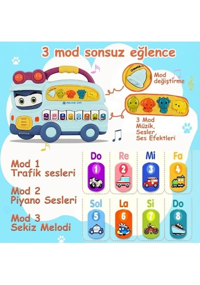 Eğitici Müzikli Işıklı Piyano Otobüs - Hayvan Sesli Ve Notalı Bebek Aktivite Oyuncağı