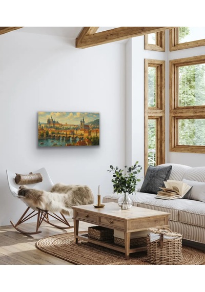 Prag Şehir Manzarası Kanvas Tablo 60x120cm Çok Renkli